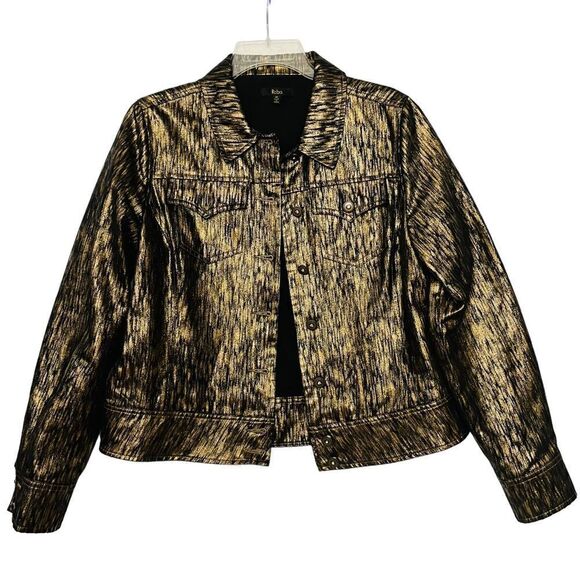 Reba Jacket Disco Gold Button Up Pockets Lightweight Sz M NWOT - Picture 1 of 12
